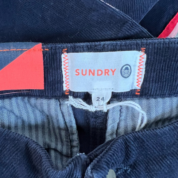 Sundry Womens Straight Leg Pants Blue Corduroy Mid Rise Pockets Stripes 24 New - Picture 8 of 9